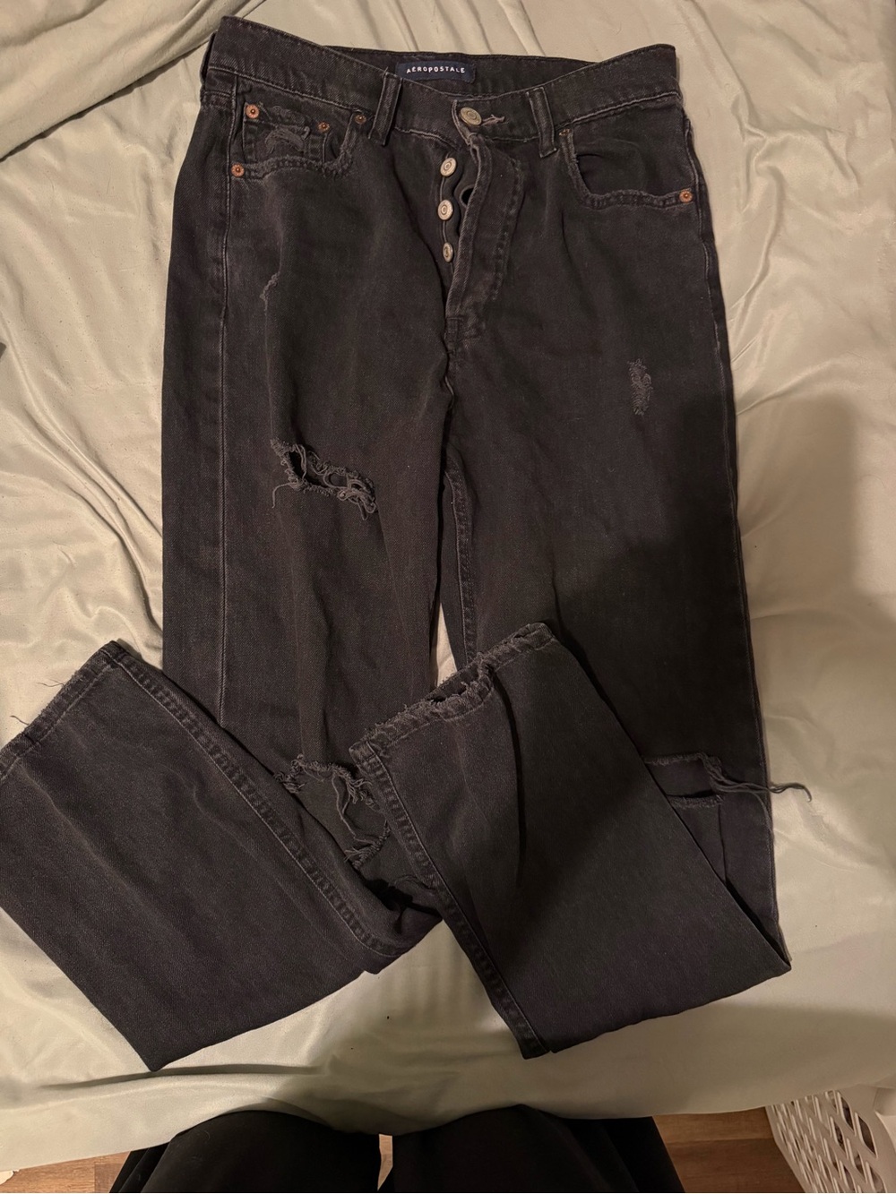 Aéropostale Black Distressed Button-Fly Jeans